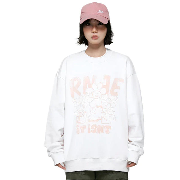 Floral Smiley Sweatshirt     - VILIVAUN