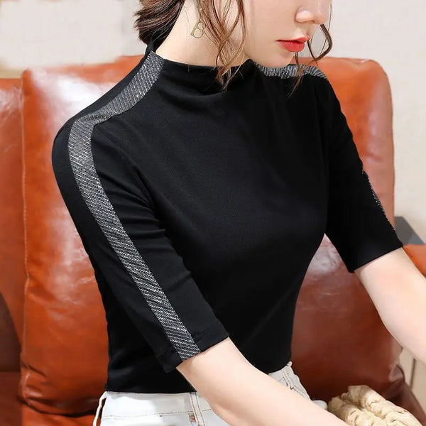 Women's Black White Contrast Top