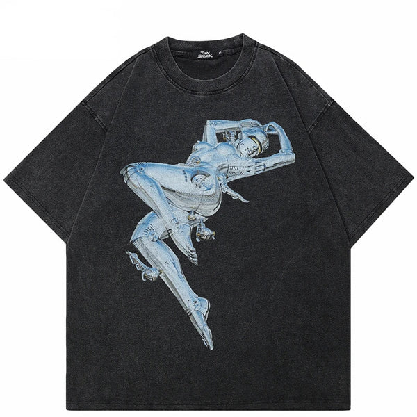 Oversized Hip Hop Suspended Robot T-Shirt