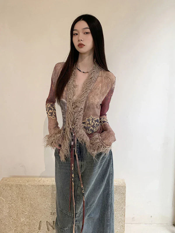Y2K Women's Fur Long-sleeved Top