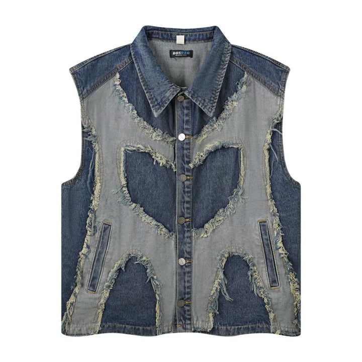 High Street Washed Raw Edge Denim Vest  M Blue  - VILIVAUN