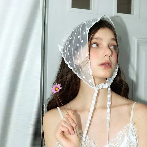 Lace White Polka Dot Women's Headscarf