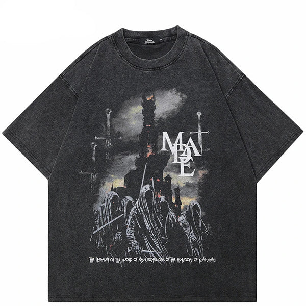 Retro Washed Black Scary Ghost T-Shirt