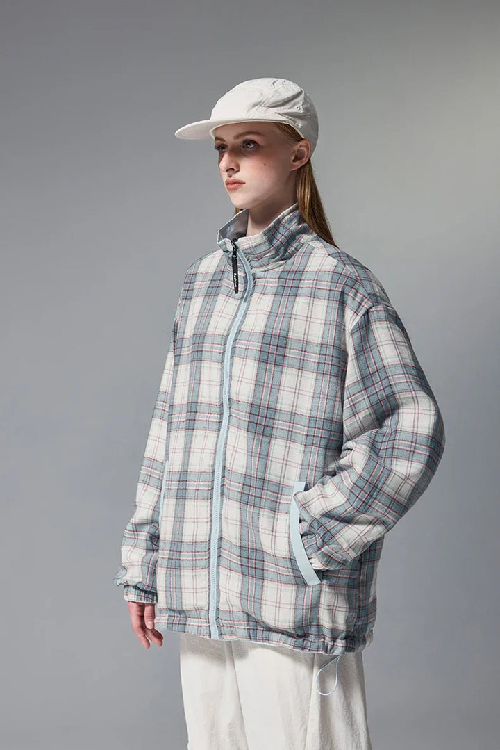 Reversible Stand Collar Plaid Jacket - VILIVAUN