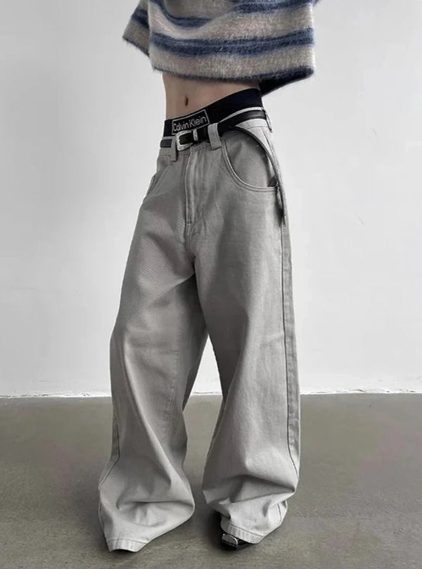 Autumn Grey Flowy Baggy Wide Pants