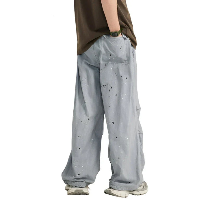 Washed Splashed Wide Leg Cargo Pant     - VILIVAUN