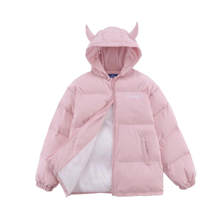 Devil's Horn Hooded Puffer Jacket  Pink M  - VILIVAUN