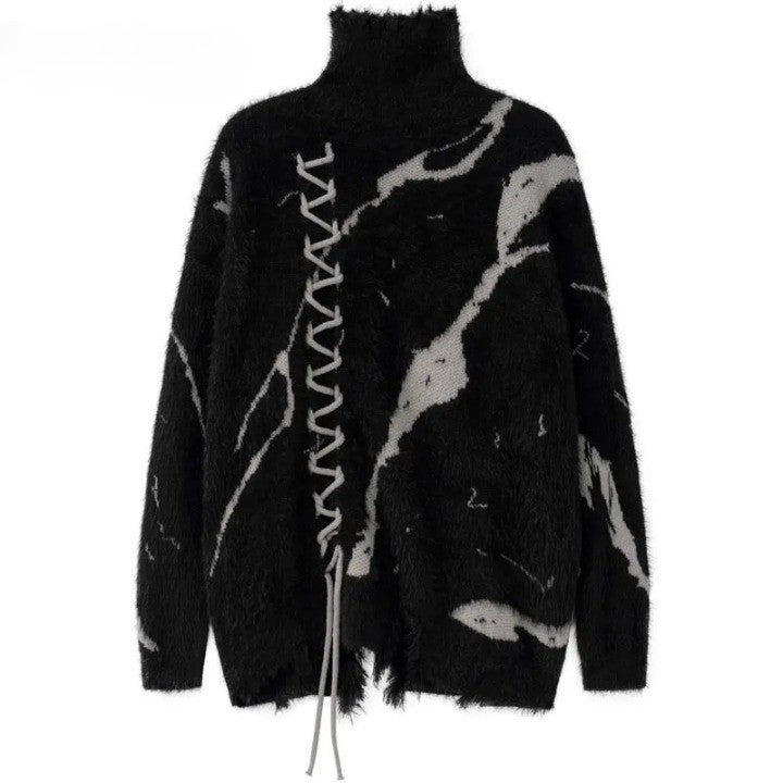 Zebra Ripped Sweater sweater Black M  - VILIVAUN