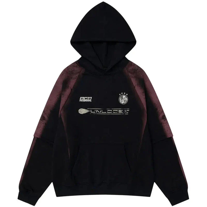 Y2K Fleece Racing Spirt Hoodie Black S - VILIVAUN