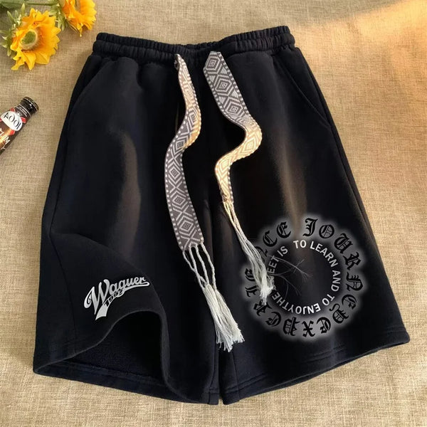 Black Letter Print Baggy Shorts