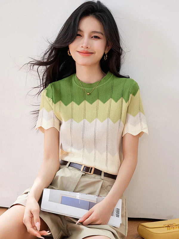 Chic Korean Knitwear O-Neck Short Top