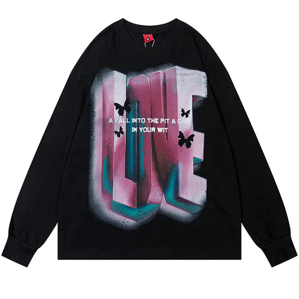 Y2k Sparrow Love Sweater Black Oversize S - VILIVAUN