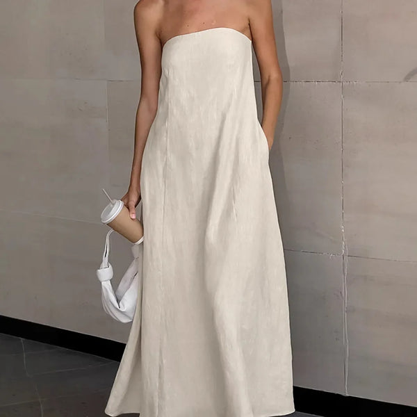 Halter Strapless Linen Midi Dress