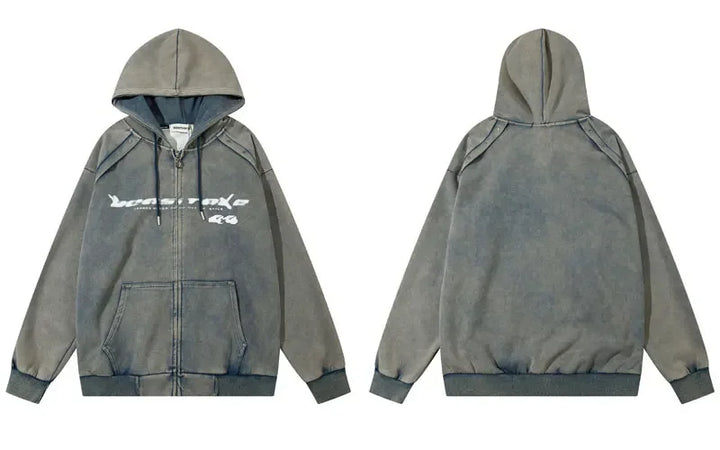 Y2k Vintage Washed Acid Hoodie Blue M - VILIVAUN