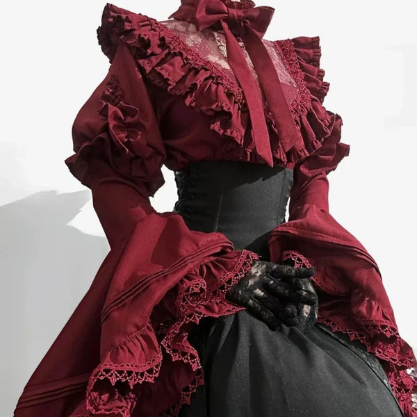 Flare Sleeve Lace Patchwork Blouse Shirt