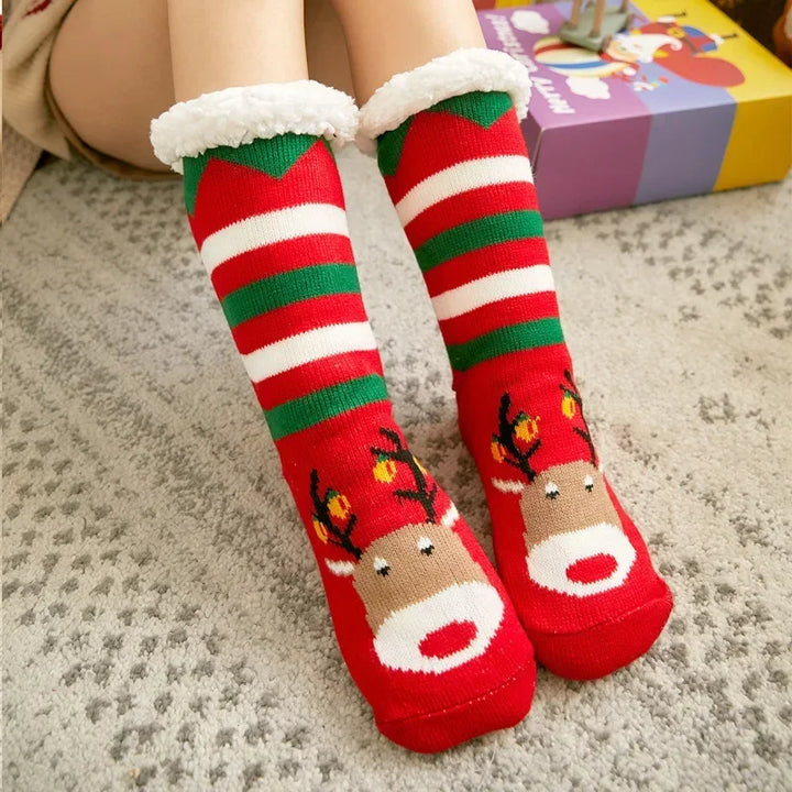 Christmas Fluffy Socks  red fawn head One Size  - VILIVAUN