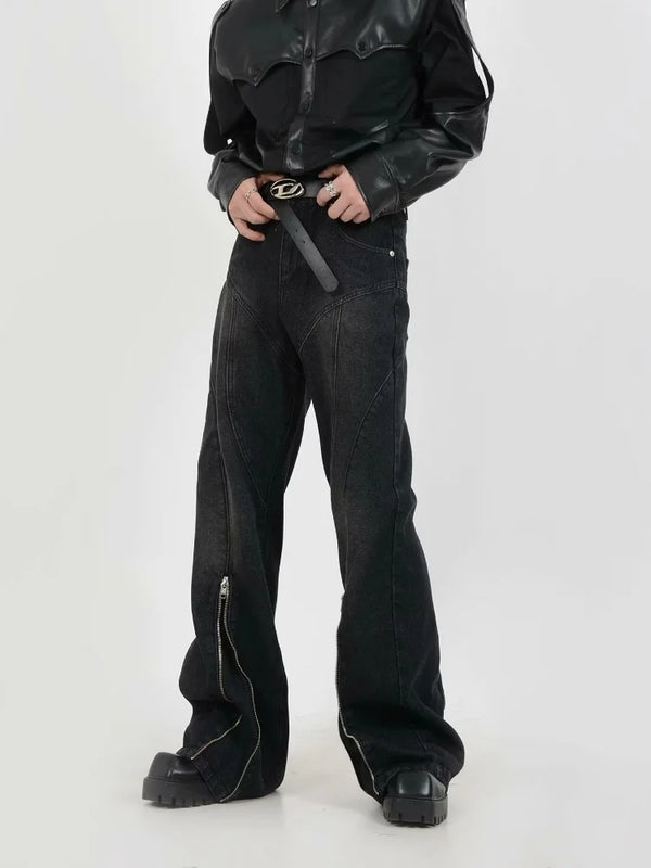Washed Black Baggy Flare Jeans