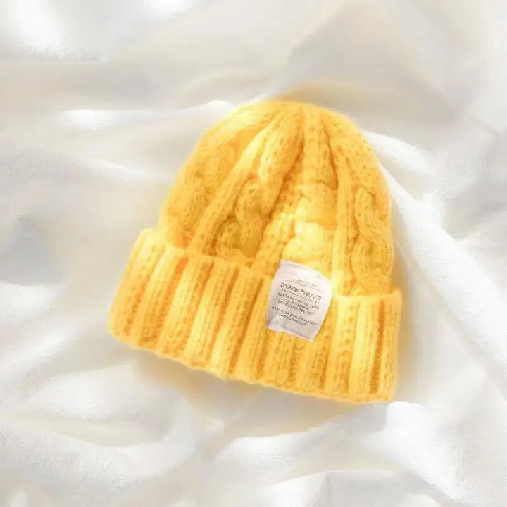 Winter Thick Fur Ball Knitted Beanie  Yellow   - VILIVAUN