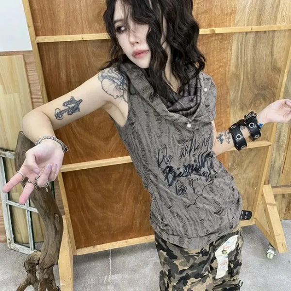 Hollow Out Sleeveless Grunge Top