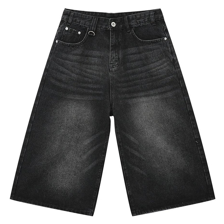 Vintage Loose Wide Leg Denim Short  black M  - VILIVAUN
