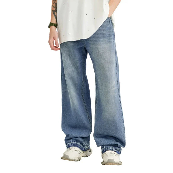 Classic Retro Washed Denim Pant  Blue S  - VILIVAUN