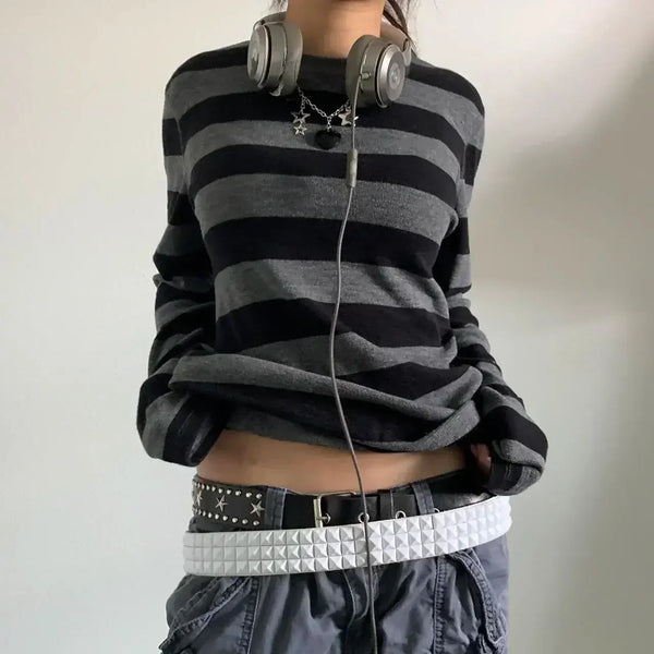 Y2K Gothic Striped Long Sleeve T-Shirt