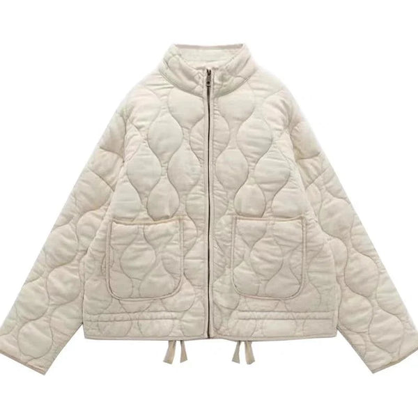 Vintage Pocket Drawstring Women's Coat  Beige XS  - VILIVAUN