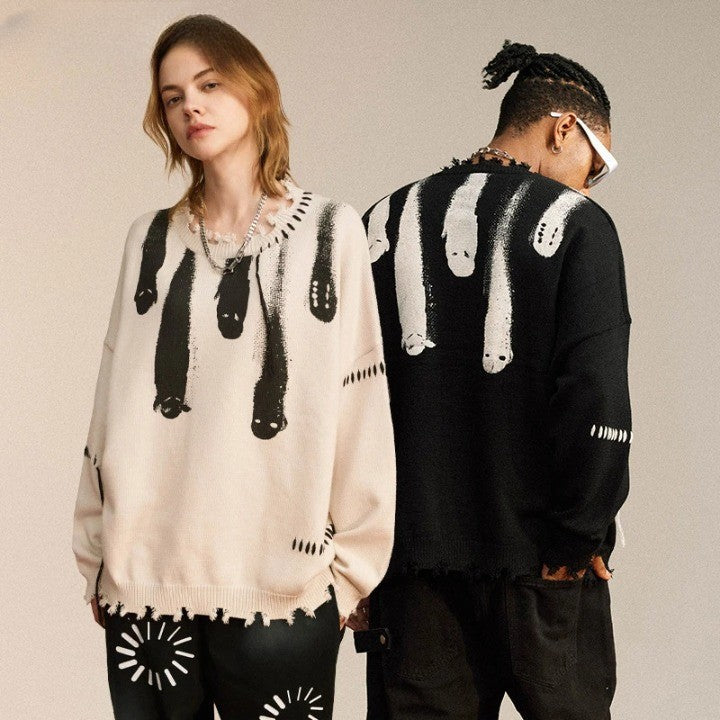 Y2K Ghost Knitted Sweater     - VILIVAUN