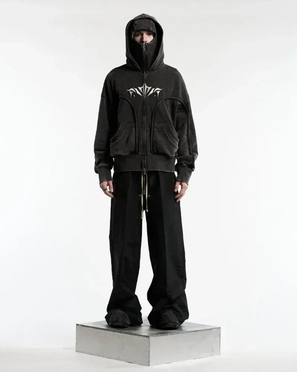 Embroidered Ninja Zip Up Oversized Hoodie