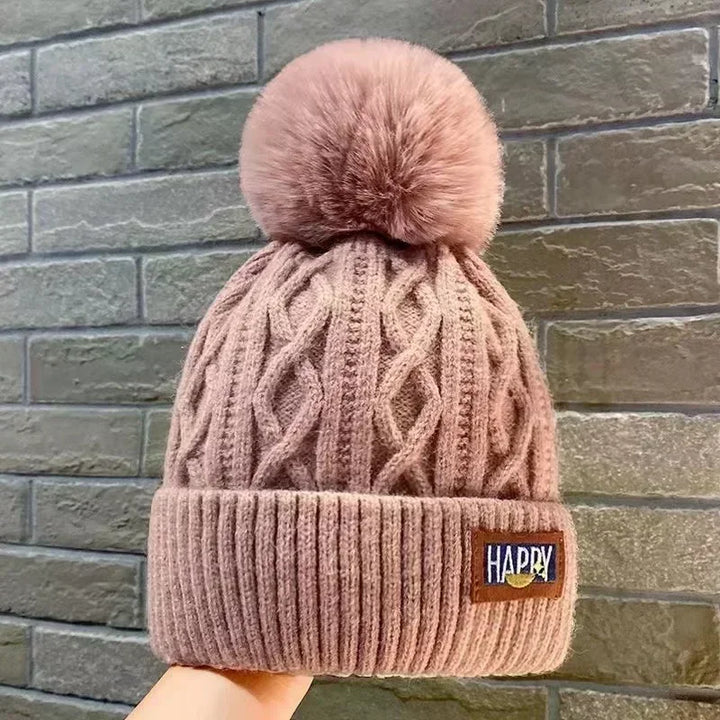 Winter Thick Fur Ball Knitted Beanie  Pink   - VILIVAUN