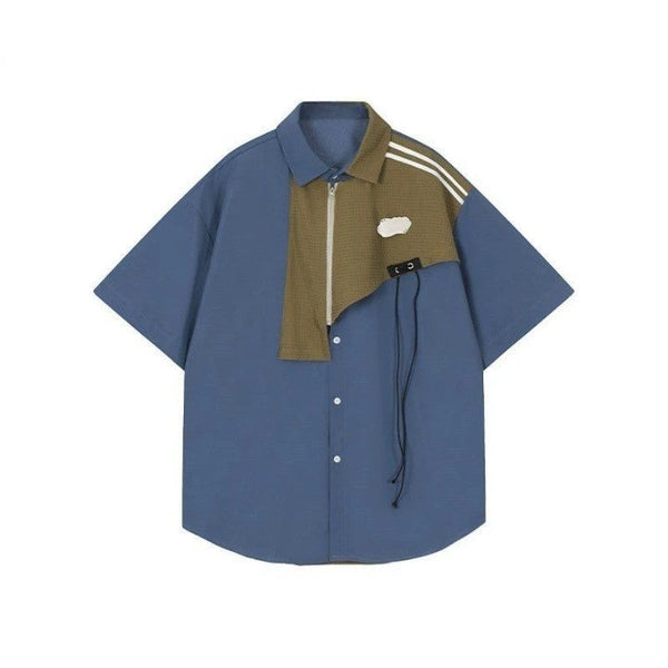 Y2K Patchwork Oversized Women's Shirt  Blue S  - VILIVAUN