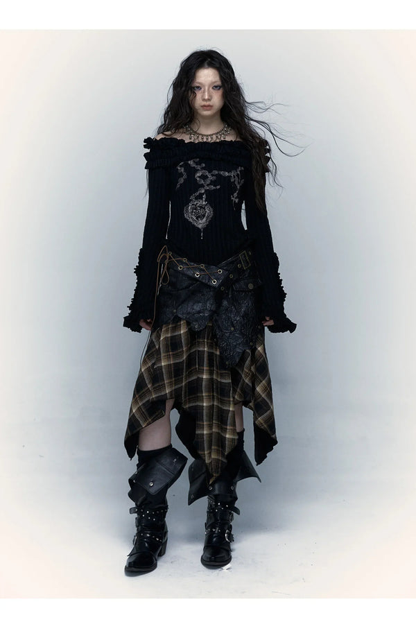 Grunge Aesthetics Plaid Patchwork Skirt Gothic