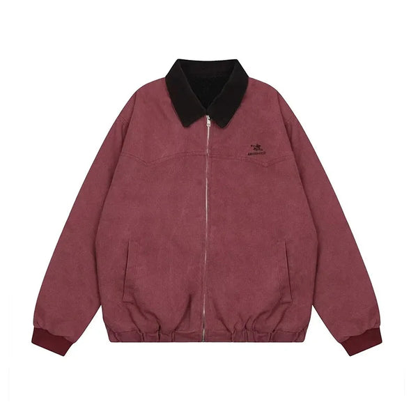 Vintage Loose Baseball Denim Jersey Jacket Red M - VILIVAUN