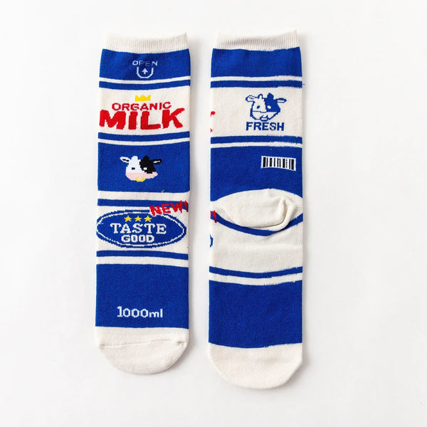 Food Products Cartoon Socks  Milk   - VILIVAUN