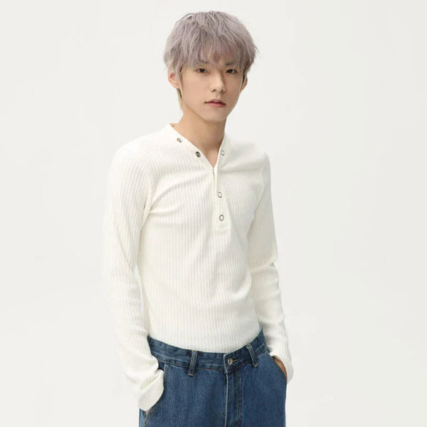 Knitting V-Neck Slim Fit Mens T-Shirt