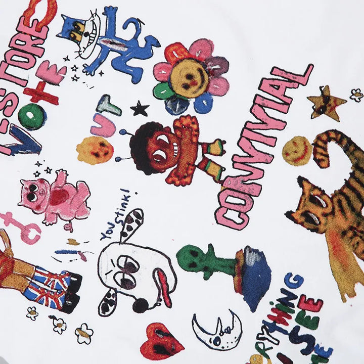 Y2K Cartoon Graphic Printed T-Shirt     - VILIVAUN