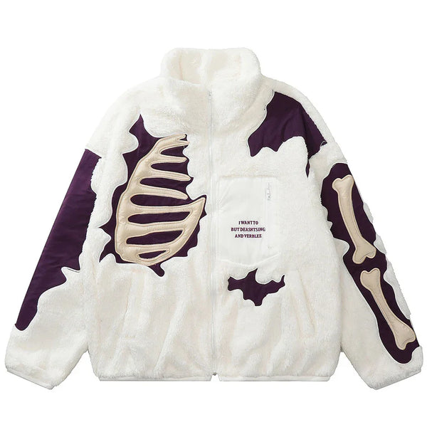 Skeleton Themed Fleece Jacket  white M  - VILIVAUN