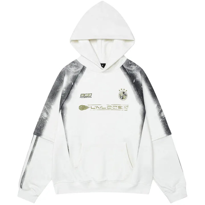 Y2K Fleece Racing Spirt Hoodie White S - VILIVAUN