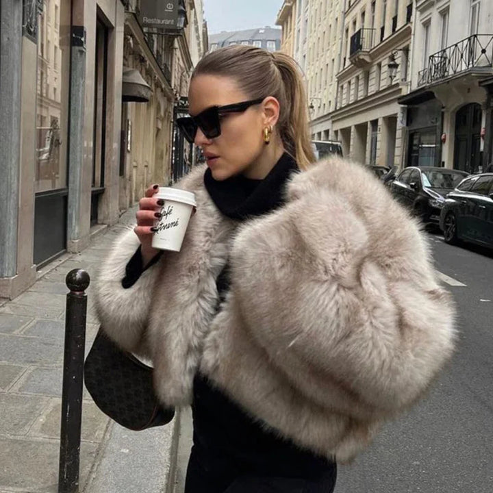 Luxury Cropped Faux Fur Coat Jacket     - VILIVAUN