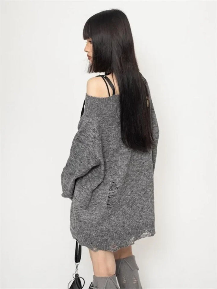Y2k Gothic Slash Noir Sweater     - VILIVAUN