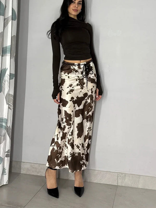 Elegant Ruffled Satin Midi Skirt