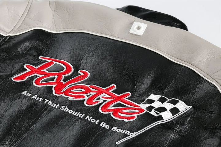 Waterproof Color block Leather Varsity Jacket     - VILIVAUN