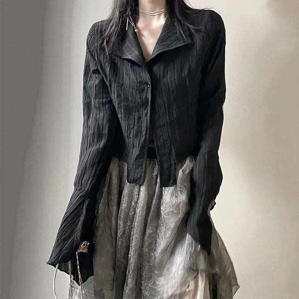 Gothic Black Irregular Designer Blouse Shirt