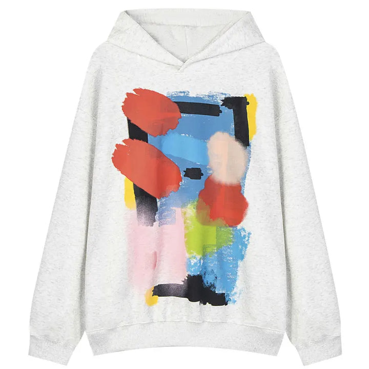 Y2K Paintings Mixed Color Hoodie Gray M - VILIVAUN