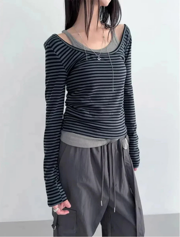 Retro Striped Slim Fit Long Shirt