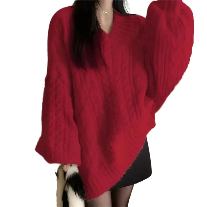 Y2k Vintage V-Neck Knit Sweater     - VILIVAUN