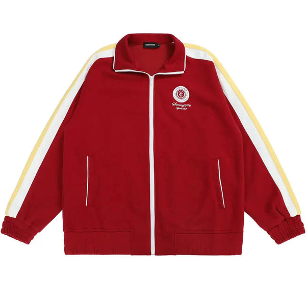 Y2K Full Zip Up Sports Patchwork Jackets - VILIVAUN