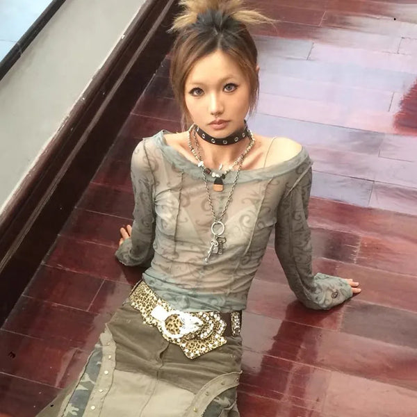 Y2K Style Sheer Top