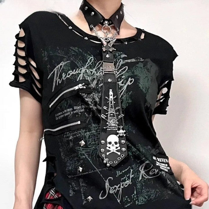 Y2k Skull Chain Tie     - VILIVAUN