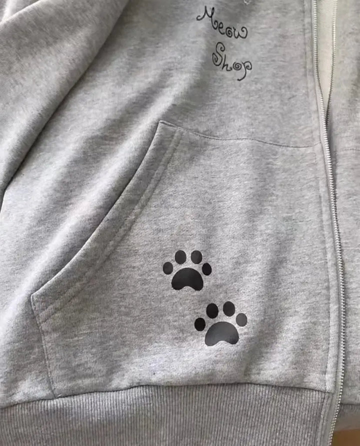 Y2K Kitty Paw Print Hoodie     - VILIVAUN